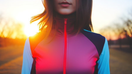 Sporty woman takes a walk at first light of the morning. Generative AIの素材