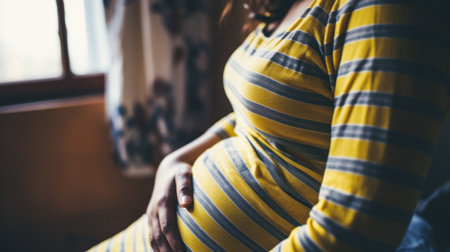 Pregnant woman holding her belly. Generative AIの素材