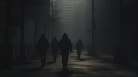 Photo depicting a gloomy and crowded city. Generative AIの素材