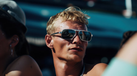 A man wearing sunglasses is enjoying the sun.. Generative AIの素材