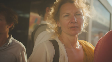 A woman stands alongside a group of individuals, exuding a sense of unity and togetherness in their presence.. Generative AIの素材