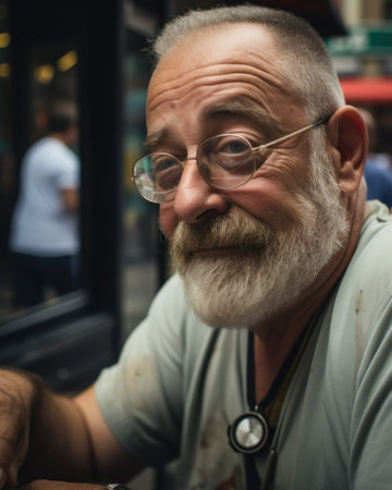 Old bearded man with glasses. Generative AIの素材