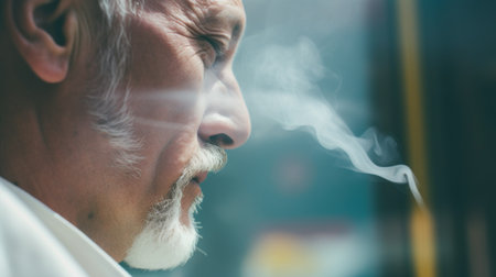 Close-up photo of old man with Asian beard. Generative AIの素材