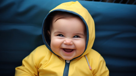Close-up photo of a little baby laughing. Generative AIの素材