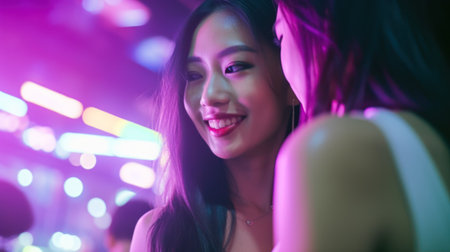 Asian girls having fun together in a club. Generative AIの素材