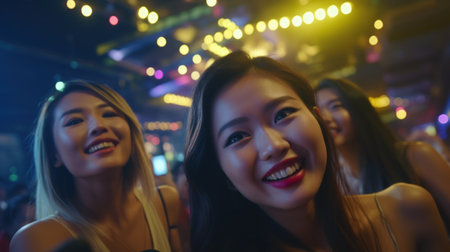 Asian girls having fun together in a club. Generative AIの素材