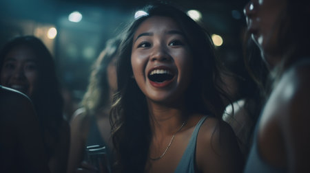 Asian girls having fun together in a club. Generative AIの素材