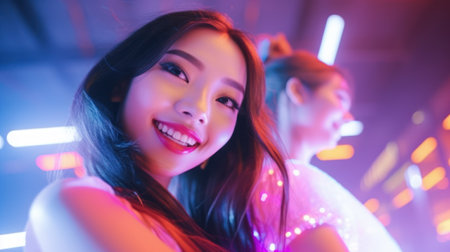 Asian girls having fun together in a club. Generative AIの素材