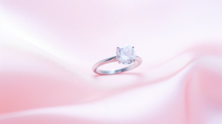 Diamond ring on pink background, symbolizing elegance and romance.. Generative AIの素材