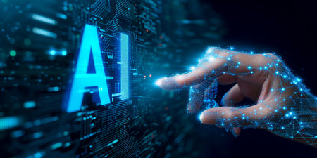 A person hand is shown touching the word ai on a screen.の素材