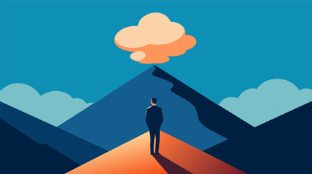 A man stands on top of a hill against a sky background.のイラスト素材