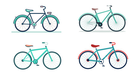 A vector illustration showing four distinct types of bicycles, each painted in different colors.のイラスト素材