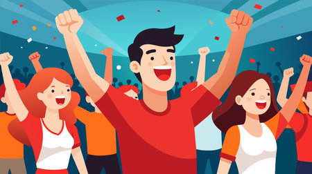 A vector illustration of a diverse group of people joyfully celebrating at a lively party, dancing...