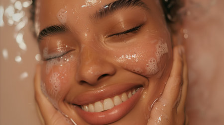 An image capturing the essence of joy and festivity, with a woman surrounded by a warmly lit environment.の素材