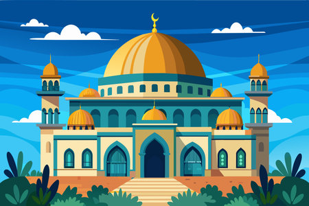 A large, ornate building with a dome on top. The building is surrounded by trees and bushesのイラスト素材