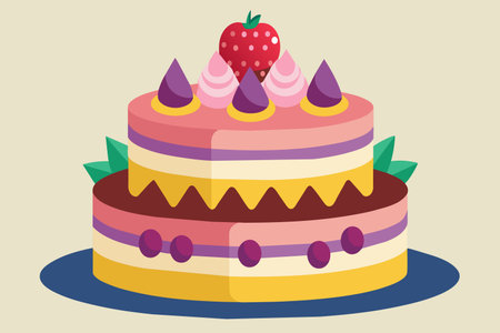 A cake with strawberries and cream on top. The cake is cut in half and is on a plate