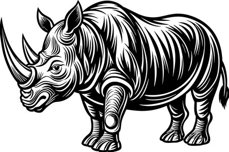 A rhino with a horn on its head. The rhino is standing on a white backgroundのイラスト素材