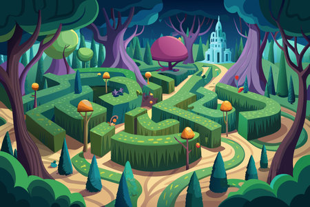 A maze with a castle in the backgroundのイラスト素材