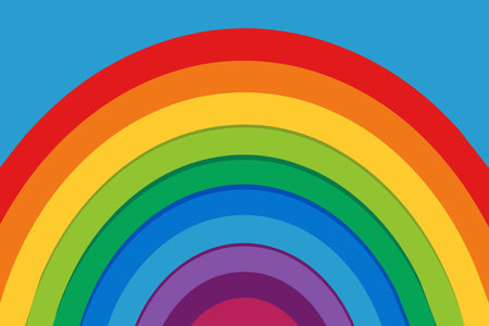 A rainbow with a blue sky background. The rainbow is very colorful and vibrant. It is a symbol of hope and happinessのイラスト素材