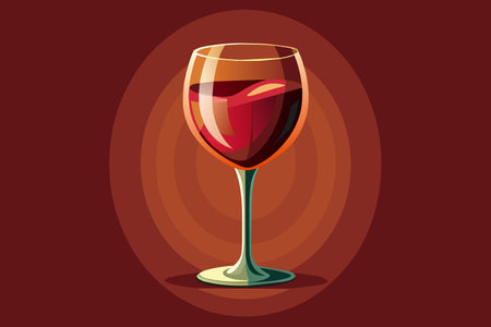 A glass of red wine is shown in a circular frame. Concept of relaxation and enjoyment, as the wine is often associated with leisureのイラスト素材