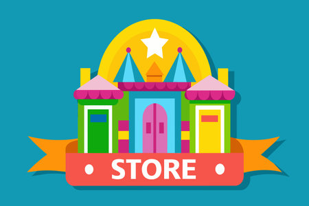 A colorful building with a castle on top and a star in the middle. The word "store" is written below the buildingのイラスト素材