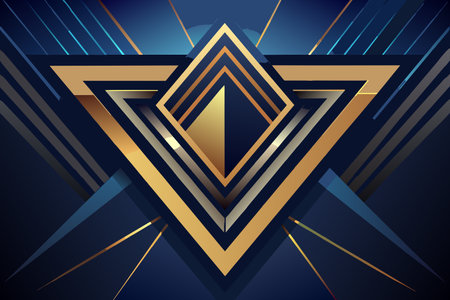 A blue and gold design with a triangle in the middle. The design is abstract and has a modern feel to itのイラスト素材