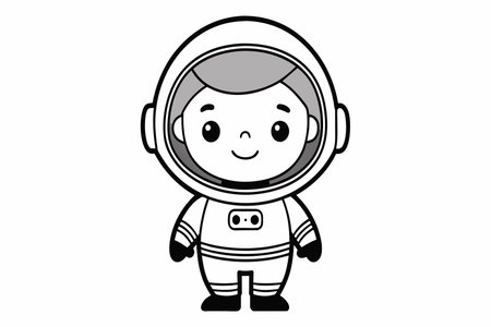 A cartoon astronaut is smiling and standing in front of a white background. The astronaut is wearing a white suit and has a black helmet. The image has a cheerful and playful moodのイラスト素材