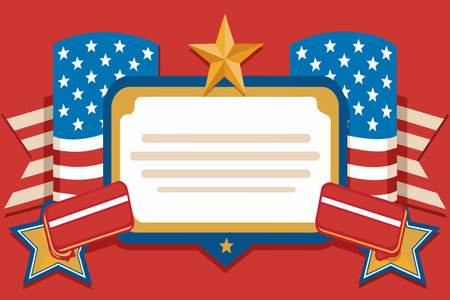 A patriotic banner with a star and American flags. The banner is blank and ready to be filled with textのイラスト素材
