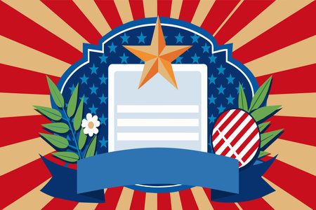 A patriotic banner with a star and a red, white, and blue ribbon. The banner is blank, and the idea is to write a message on itのイラスト素材