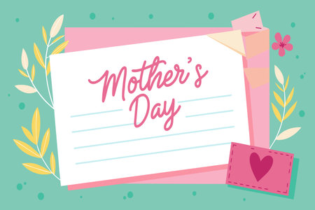 A card with a pink background and a white background with a pink heart. The card says "Mother's Day" and has a flower on itのイラスト素材