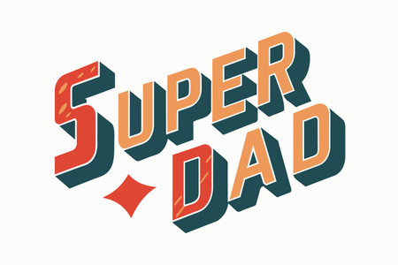 Super dad is a fun and creative way to celebrate fatherhood. The bold and colorful font adds a playful touch to the design, while the red and orange accents create a sense of warmth and energyのイラスト素材