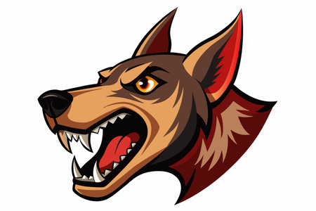 A cartoon dog with its mouth open and teeth bared. The dog has a menacing look on its faceのイラスト素材