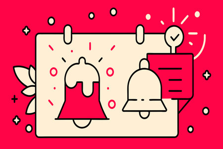 A calendar with a red background and a pink and white bell on itのイラスト素材