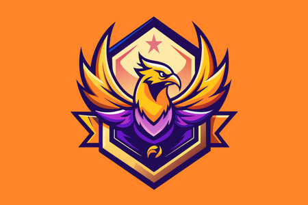 A colorful bird logo with a yellow and purple body and orange wings. The logo is designed to represent a team or organizationのイラスト素材