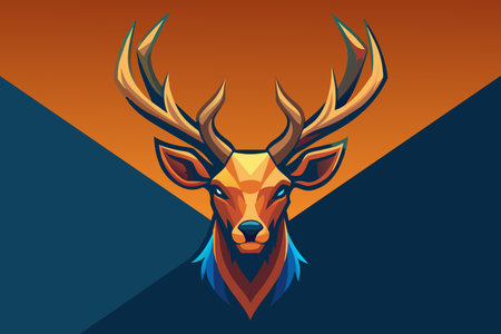 A deer head with a blue background. The value is looking for the rightのイラスト素材