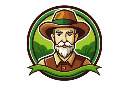 A man wearing a hat and vest with a beard and mustache. He is smilingのイラスト素材