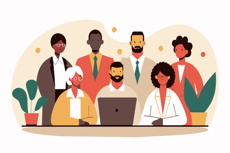 A mixed group of individuals engaging in a business meeting.のイラスト素材