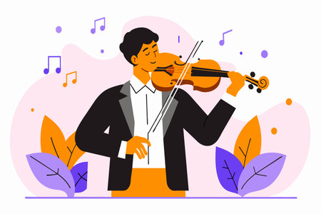 A violinist plays his instrument with passion and grace.のイラスト素材