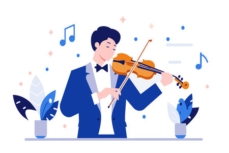 A musician in a suit performs with a violin.のイラスト素材