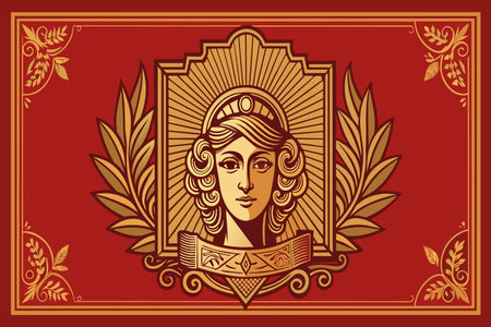Art Deco style woman's portrait in a decorative golden frame.のイラスト素材