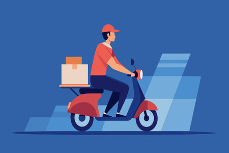A courier delivers packages on his scooter.のイラスト素材