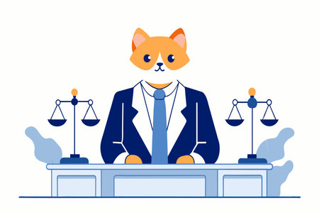 A cartoon fox dressed in judge attire adjudicates from the bench.のイラスト素材