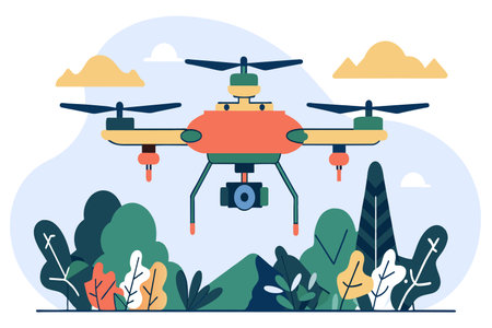 A small red and green flying device soars through the sky.のイラスト素材