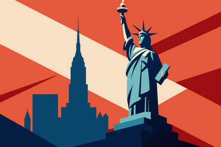 Stylized graphic of the Statue of Liberty and the Empire State Building.のイラスト素材