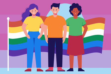 Diverse group of friends showing support for LGBTQ+ rights.のイラスト素材
