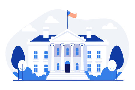 Stylized government building with columns, steps, and a flag.のイラスト素材