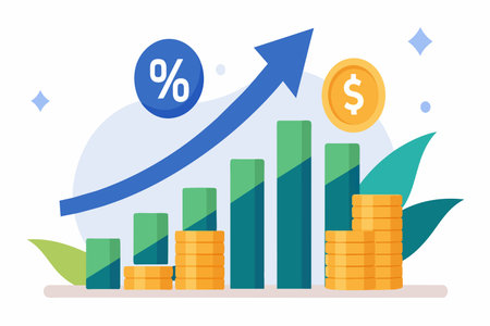 Graph of increasing financial growth with coins and graph bars.のイラスト素材