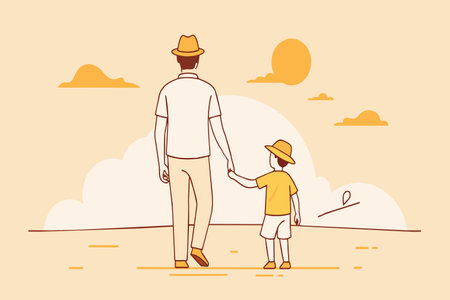 A serene stroll along the beach as the sun sets.のイラスト素材