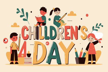 Cartoon children engaged in reading and fun activities for Childrens Day.のイラスト素材