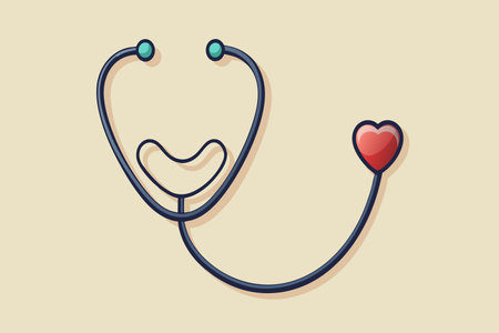 A cartoon stethoscope with a smile and heart illustrating healthcare.のイラスト素材
